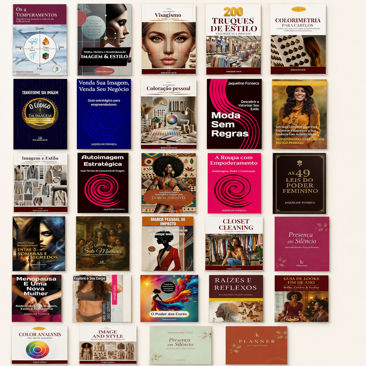 Conjunto de capas dos livros publicados por Jaqueline Fonseca na Amazon.