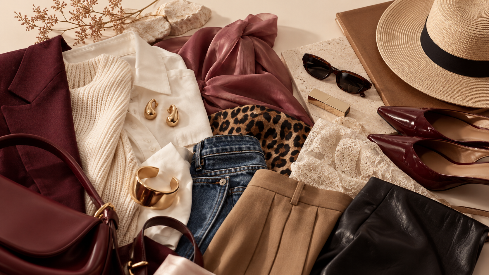 Composição editorial de roupas, acessórios e diferentes referências de estilo pessoal